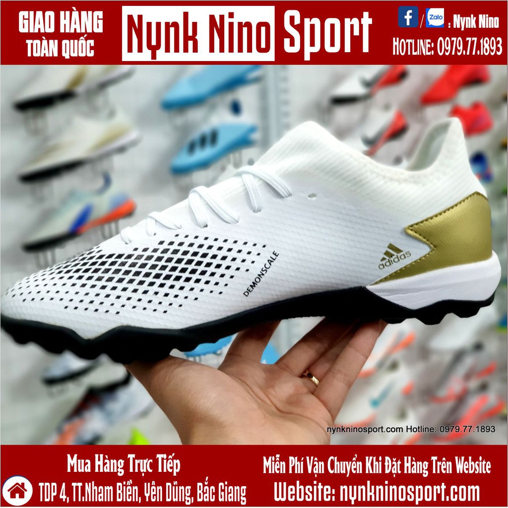 [Tặng Tất + Hộp] Giày Bóng Đá Adidas Predator 20.3 Trắng Vạch Vàng Cổ Lửng TF