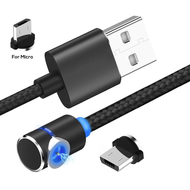 Cáp Sạc từ tính, Nam Châm đầu Micro USB tròn 360 độ Kiểu L dành cho SamSung, LG, Sony, Huawei, Oppo, Xiaomi...( Màu Đen)