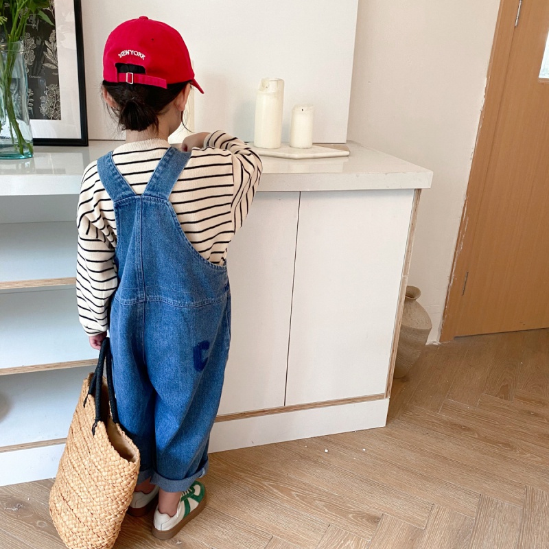 Quần Yếm Denim Dáng Rộng Thời Trang Mùa Thu Phong Cách Hàn Quốc Dành Cho Bé