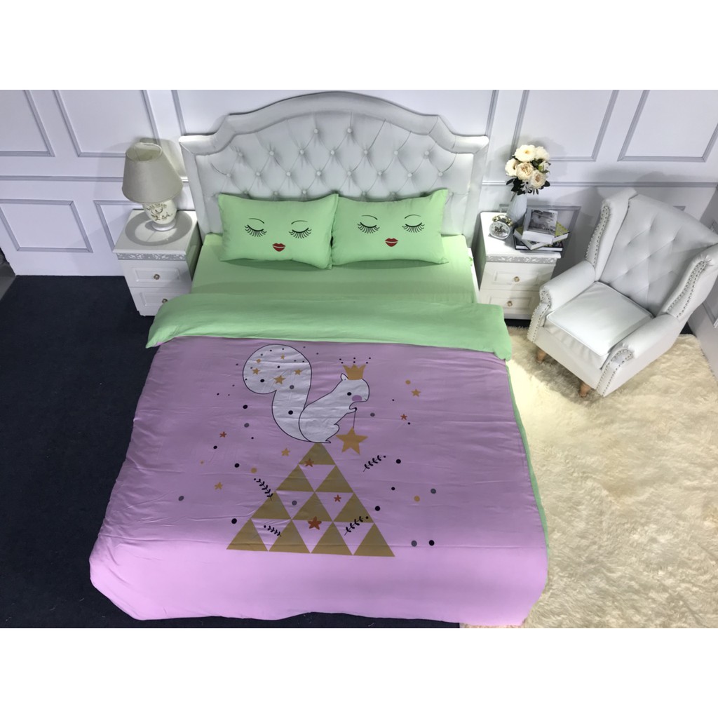 Trọn bộ chăn ga gối cotton đũi chần bông 4 món