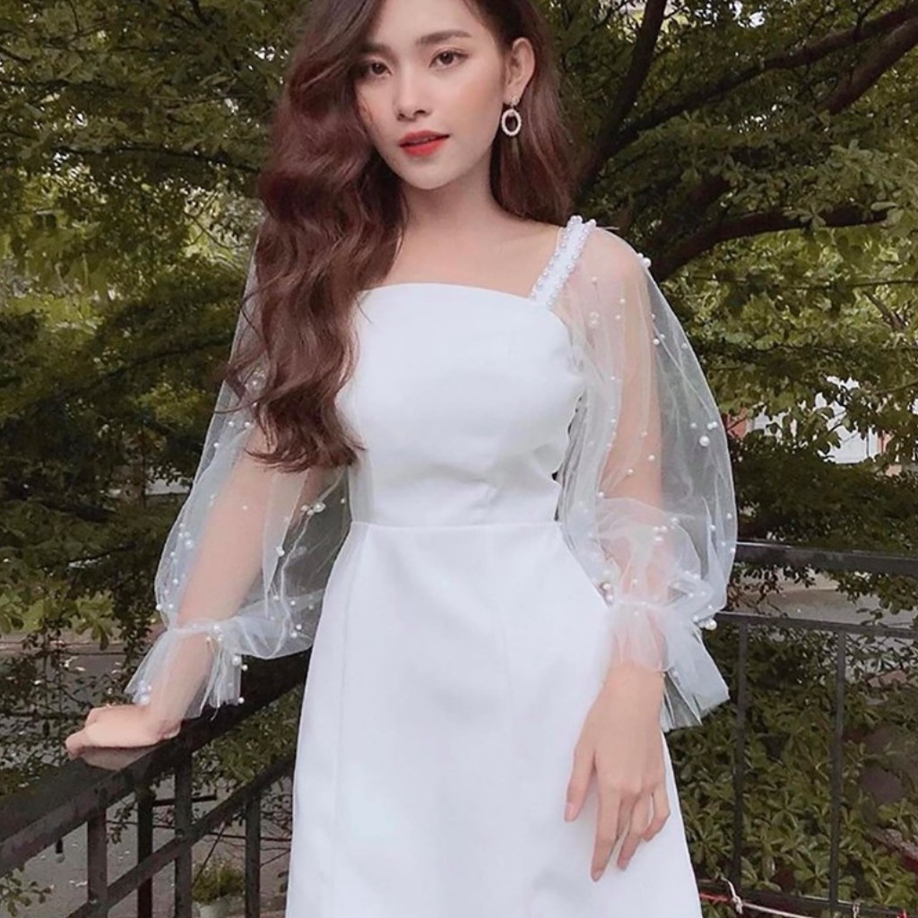Đầm dự tiệc trắng tay phồng kết hạt siêu xinh | BigBuy360 - bigbuy360.vn