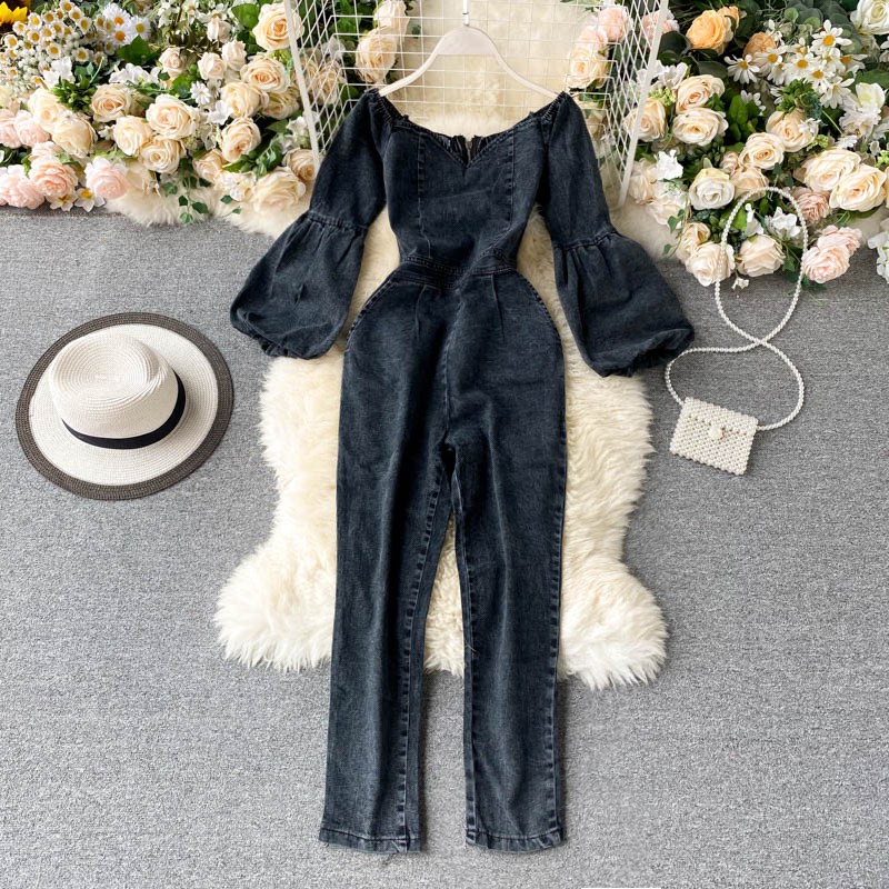 Jumpsuit bò dài hở vai hàng thiết kế cao cấp (ảnh chụp thật)(Hàng oder chuẩn hình 100%) 080820