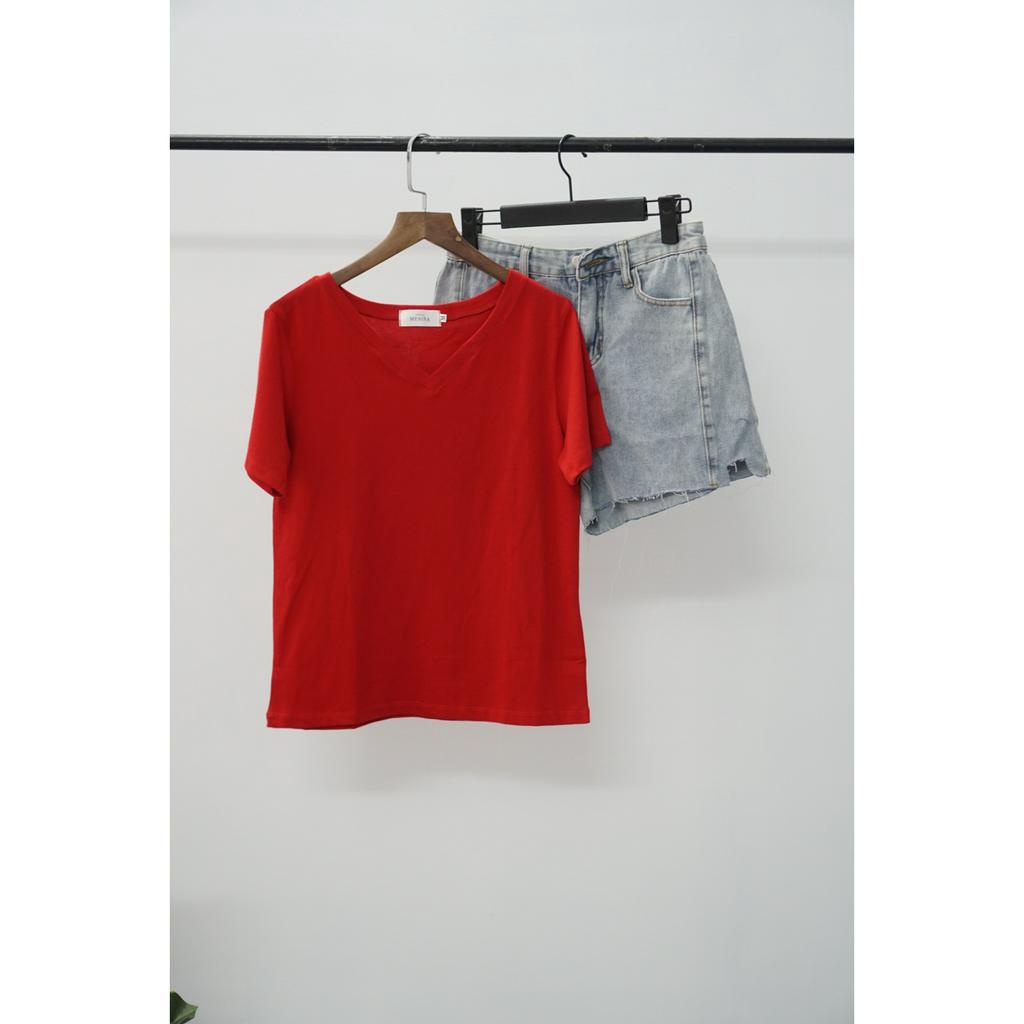 Áo thun cổ tim chất cotton mềm mát, áo cổ tim menina, áo thun cotton.