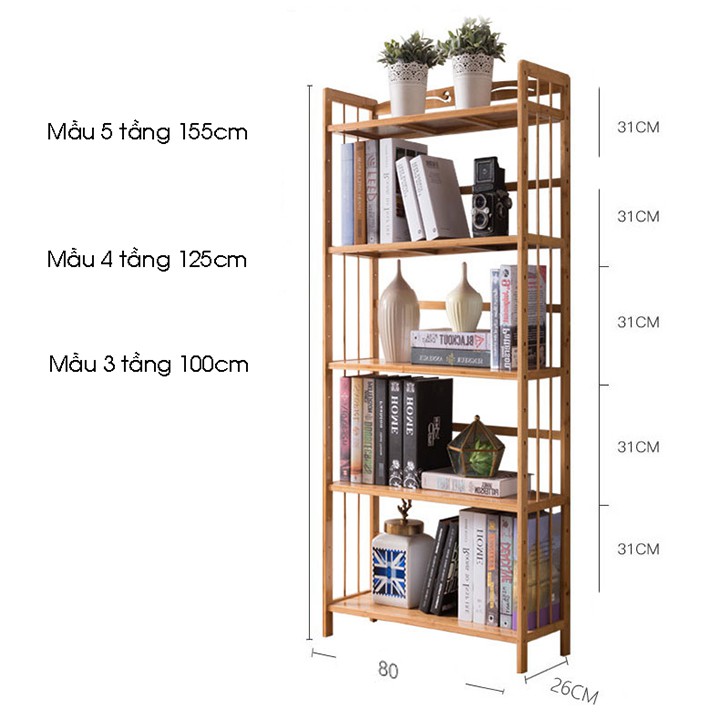 Kệ sách/trang trí bằng tre 5 tầng 80x26x155