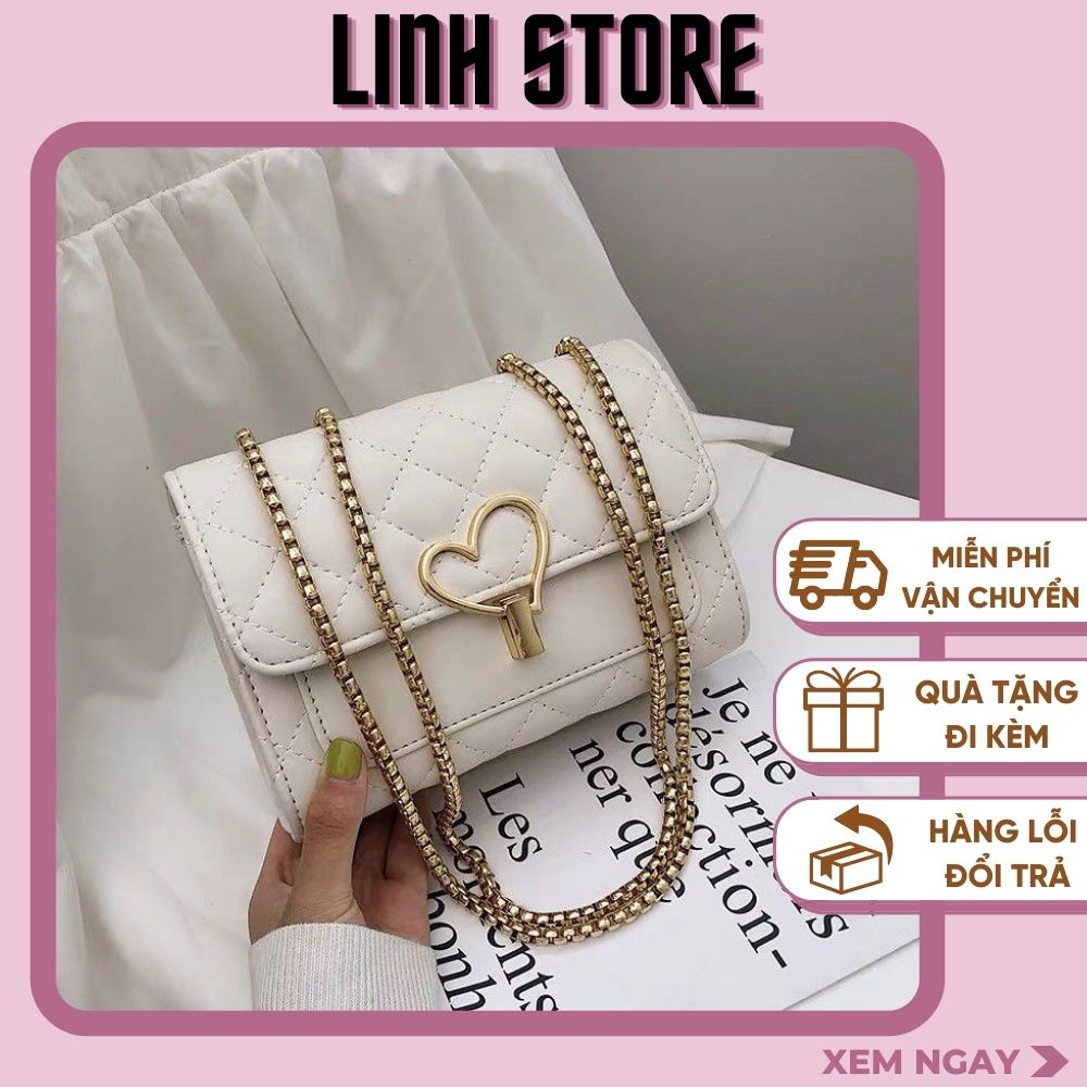Túi Xách Nữ Linh Store Túi Đeo Chéo 3 Ngăn Khóa Trái Tim Dây Xích Đồng Phong Cách Hàn Quốc - LS4