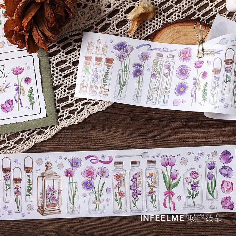 Dải hoa Vintage 4 mẫu như hình, sicker vintage, hình trang trí sổ tay vintage, dải washi vintage