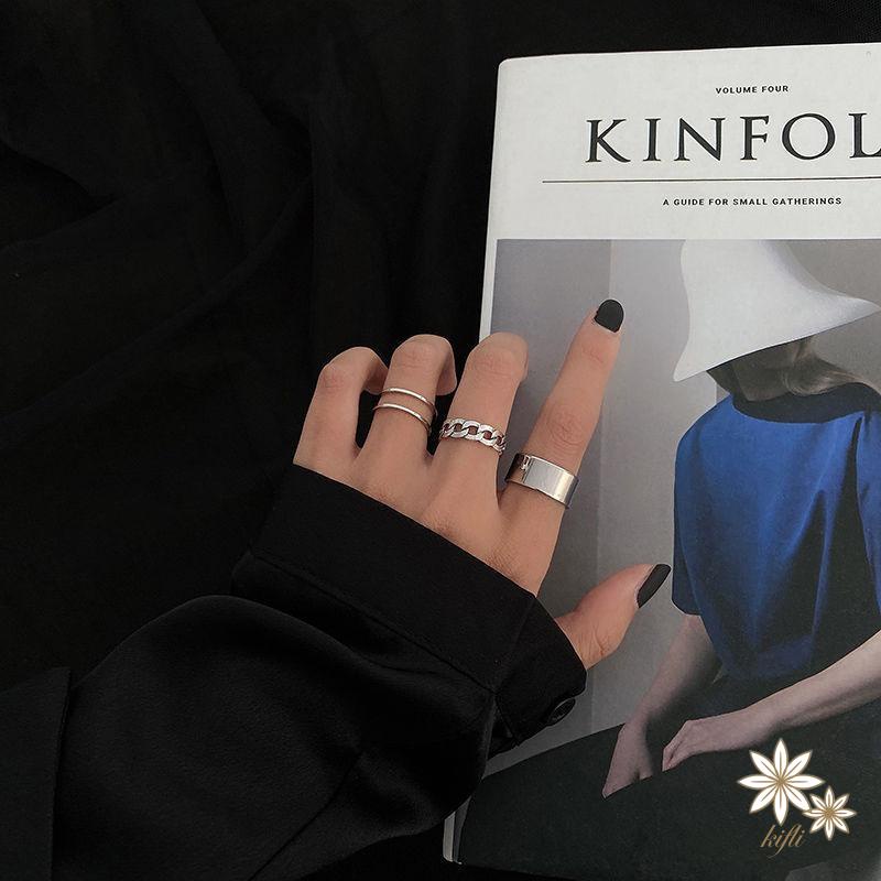 Set 3 nhẫn đeo tay từ kim loại phong cách Hip Hop cá tính cho nữ