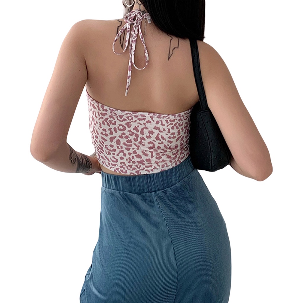 Áo kiểu lửng hai dây họa tiết da báo quyến rũ dành cho nữ