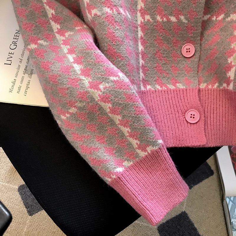 Áo Khoác Cardigan Dệt Kim Tay Dài Cổ Tròn Màu Sắc Tương Phản Thời Trang Mùa Thu Cho Nữ