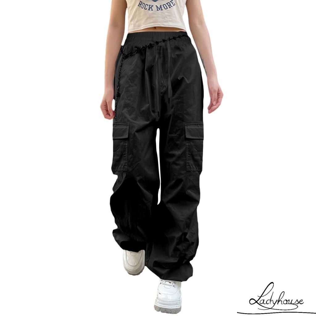 Quần Baggy Dài Ống Rộng Lưng Thun Rút Dây Màu Trơn Thời Trang Mùa Xuân Cho Nữ