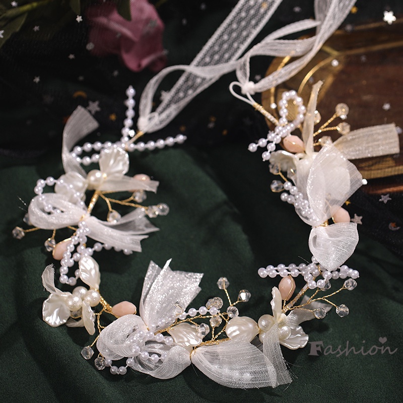 Băng Đô Cài Tóc Đính Ngọc Trai Nhân Tạo Xinh Xắn Cho Cô Dâu