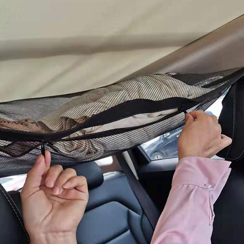 Pu Túi Lưới Đựng Đồ Dùng Treo Trần Xe Hơi Bằng Polyester Có Dây Kéo Điều Chỉnh Được Độ Cứng Cao
