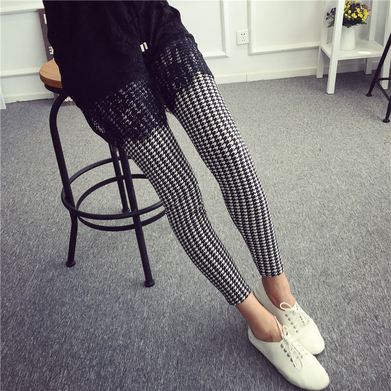 Thời Trang Quần legging Lưng Cao Hoạ Tiết houndstooth