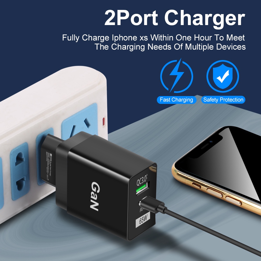 Cục Sạc Nhanh Elough 65W PD QC3.0 Cho Điện Thoại Laptop Cổng USB Type C