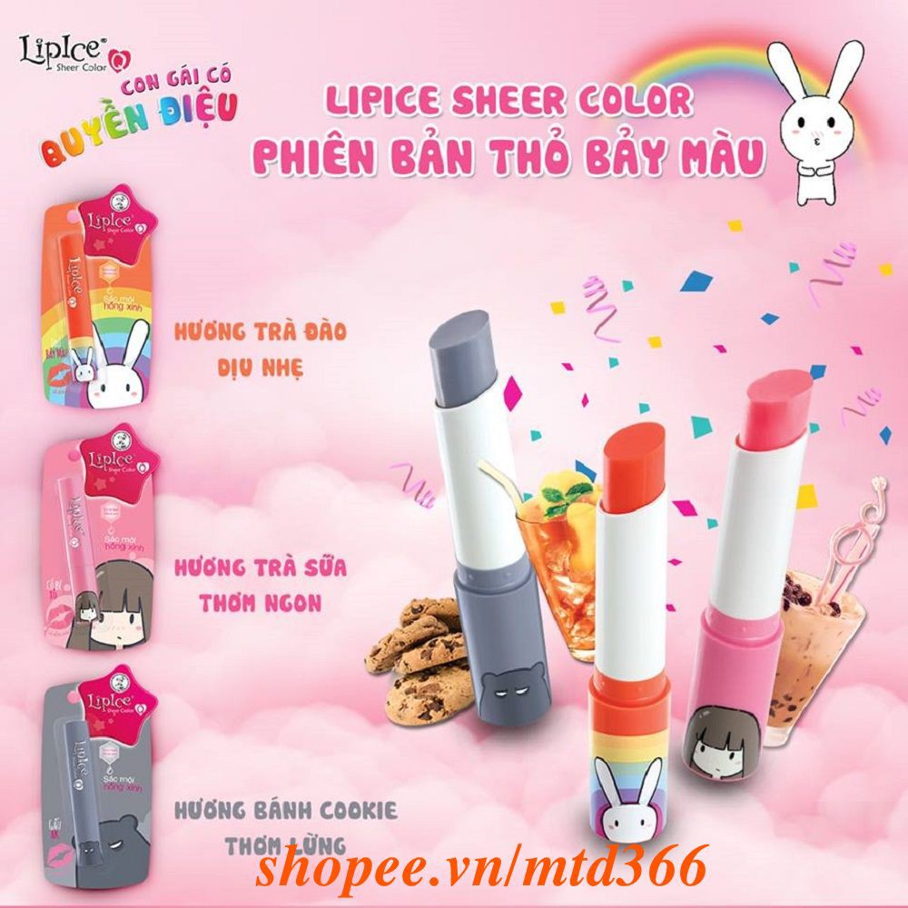 Son Dưỡng Môi Có Màu LipIce Sheer Color Q phiên bản Thỏ 7 màu ( HỒNG TỰ NHIÊN ) Hương Trà Đào