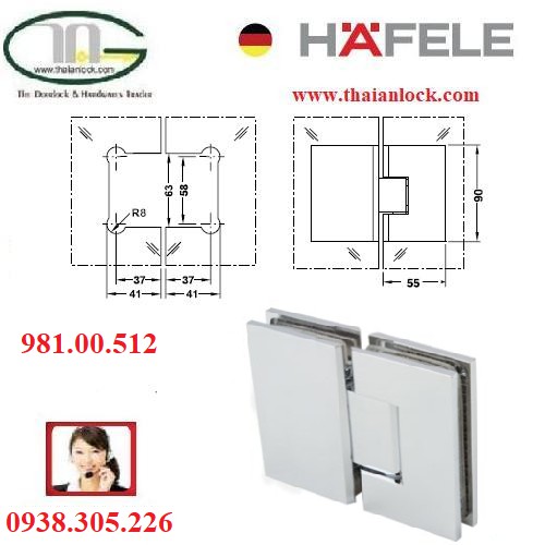 Bản lề kính-kính 180D crom bóng/981.00.512