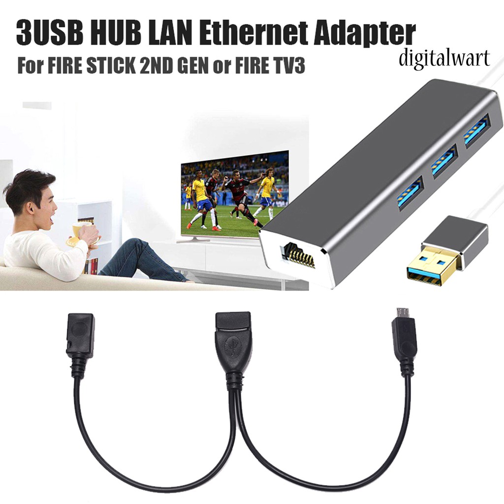 Bộ Chia 3 Cổng Usb Hub Lan Ethernet Kết Nối Otg Cho Fire Gen 2 / 3 / 4