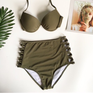 Bikini áo ngực quần đan dây xanh rêu