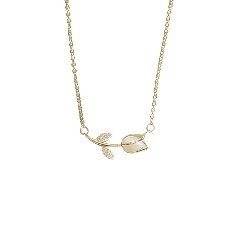 Dây Chuyền Mặt Hoa Tulip Đính Đá Opal Phiên Bản Hàn Quốc Sang Trọng Dễ Phối Đồ