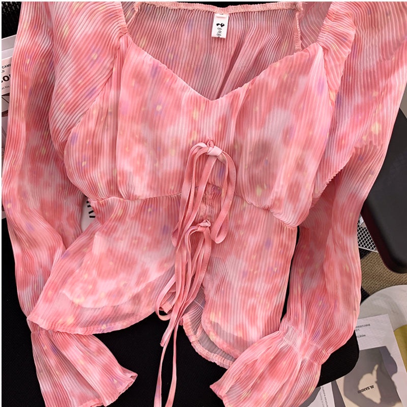 Áo chiffon Trễ Vai Tay Dài Dáng Ôm Màu Hồng Thời Trang Mùa Hè Quyến Rũ Cho Nữ