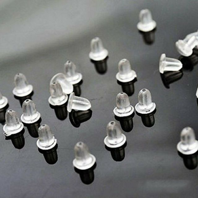 (Lẻ) 100 chiếc nút khuyên tai- chốt bịt tai bằng silicon