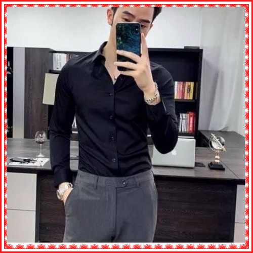 Áo Sơ Mi Nam Dài Tay Dáng Ôm Cổ Bẻ Hàn Quốc Vải Lụa Nến,Không Nhăn, Thấm Hút Mồ Hôi | BigBuy360 - bigbuy360.vn