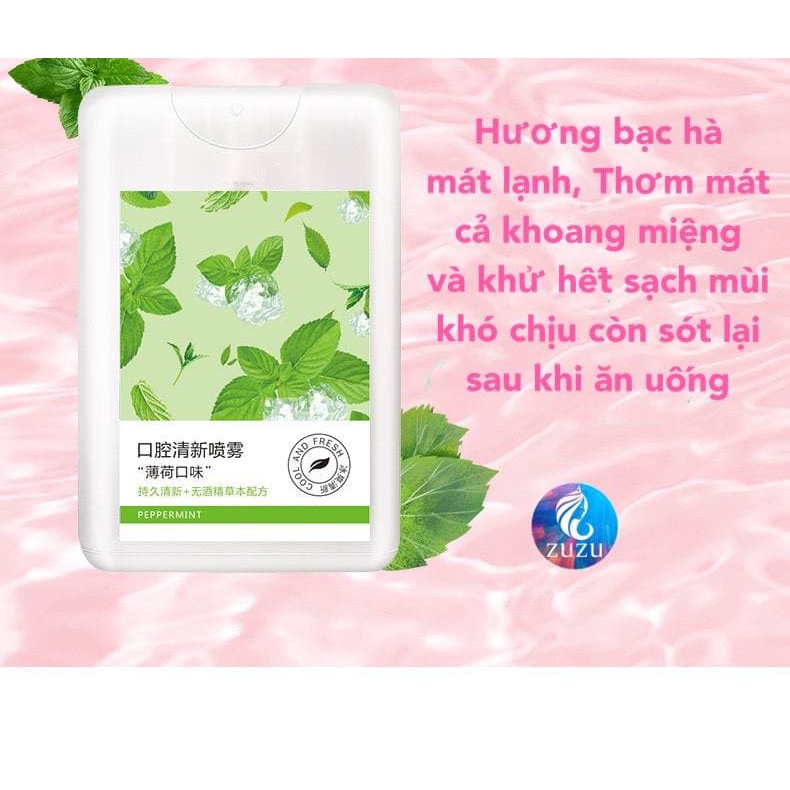 Xịt thơm miệng Đào, Bac Hà, Xịt thơm miệng sát khuẩn giữ lâu mùi thơm Zuzu cosmetic LALA