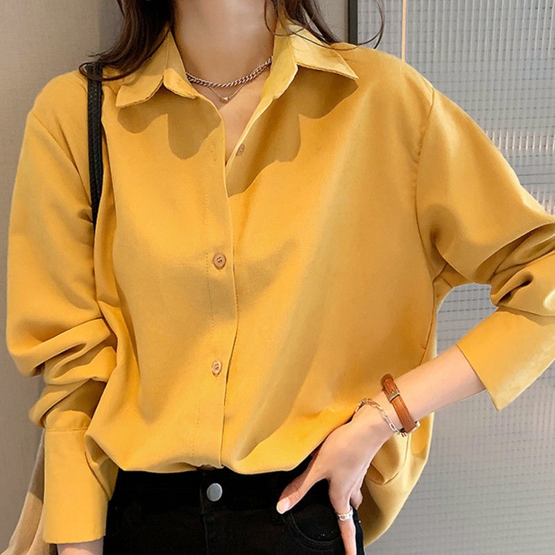 Áo sơ mi trắng tay dài dáng rộng thiết kế mới thời trang mùa thu dành cho nữ 2021