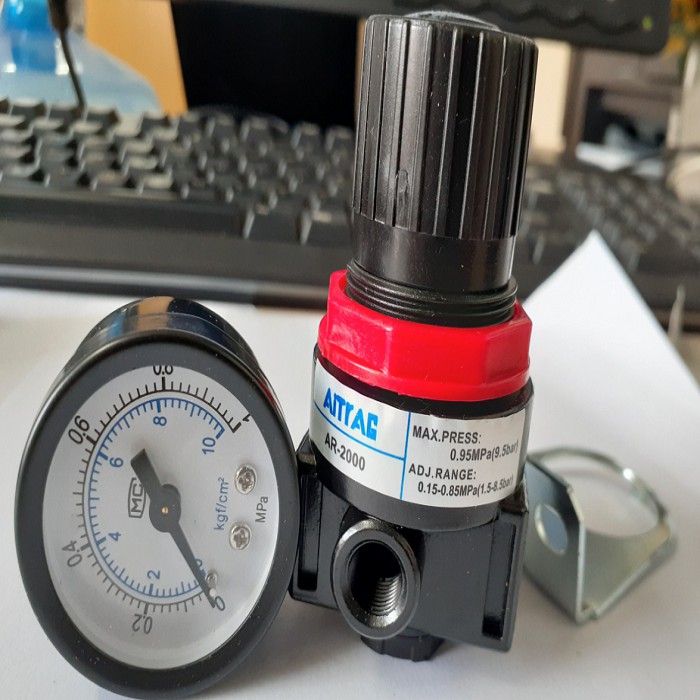 Van điều áp, bộ điều áp AR2000 AIRTAC (ren 13mm) có đủ đồng hồ và gá, van điều chỉnh áp suất