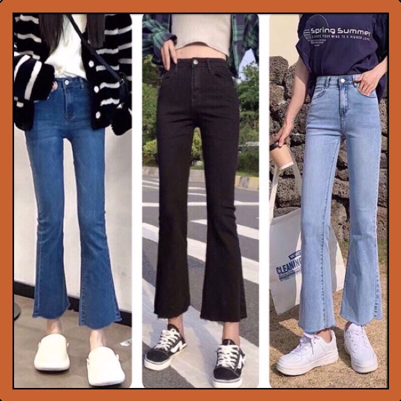Quần bò jean nữ ống loe đứng co giãn jeans cạp cao cao cấp jeanhot_0102 ms19