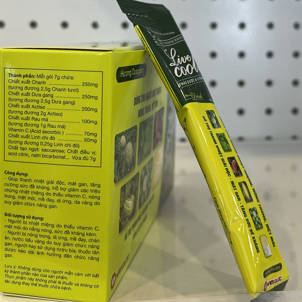 Bột sủi thanh nhiệt Livecool Nam Dược hỗ trợ thanh nhiệt, mát gan hương dưa gang  hộp 10 gói