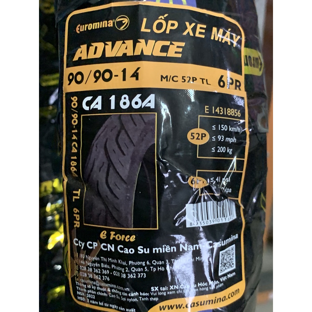 Vỏ Euromina 70-80-90-100/90/14 Bánh Trước/Sau Airblade, Click, Vario, Vision, Mio, Pcx cũ - Không Ruột