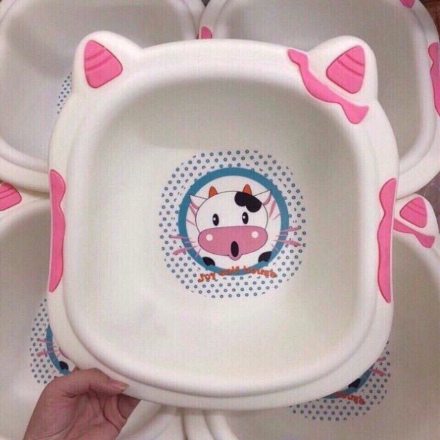 Chậu rửa mặt trẻ em hình con bò cao cấp - Chậu nhựa an toàn họa tiết đáng yêu cho bé (PK3)