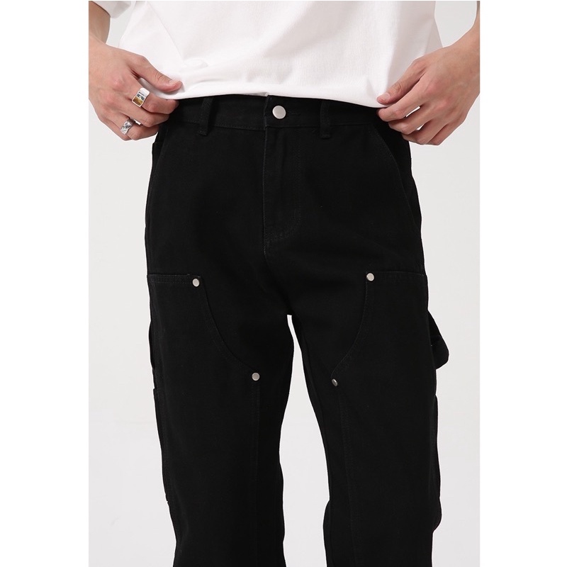 Quần jeans double knee chi tiết zip dáng loe xả lai BROKEBOIZ