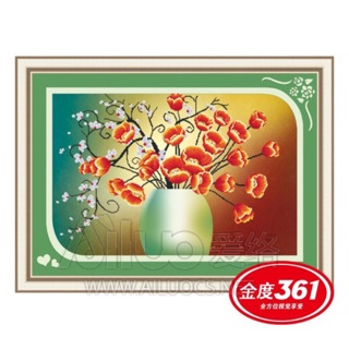 Tranh thêu chữ thập 3d Bình hoa poppy nền đỏ < 31275 > chưa thêu