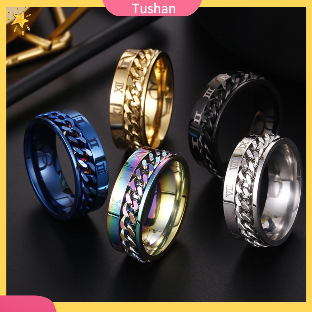 Nhẫn thép titan khắc chữ số La Mã thời trang