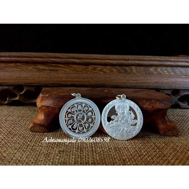 Mặt dây chuyền Hoàng Thần Tài Dzambala và Chủng Tử Kalachakra Bạc S999
