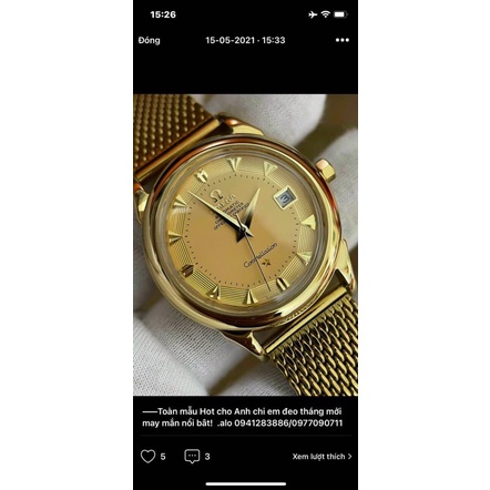 Đồng hồ Nam Omg Constellation bát quái máy nhật Myota vỏ vàng ta mặt trắng dòng cơ Automatic size 38mm-40mm dây kim loại