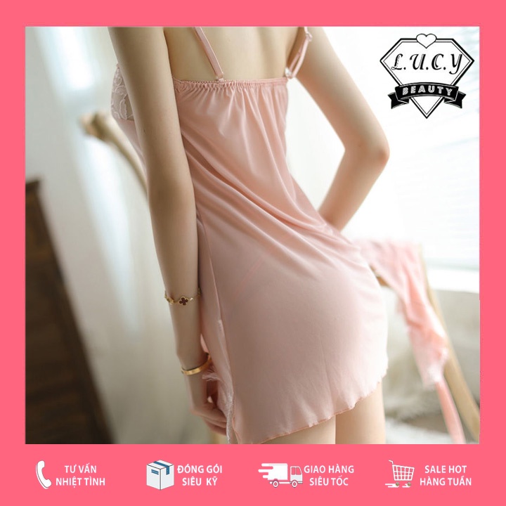 V02- Set váy ngủ kèm áo choàng ren sexy mặc mùa hè thu đông Đầm mặc nhà gợi cảm quyến rũ