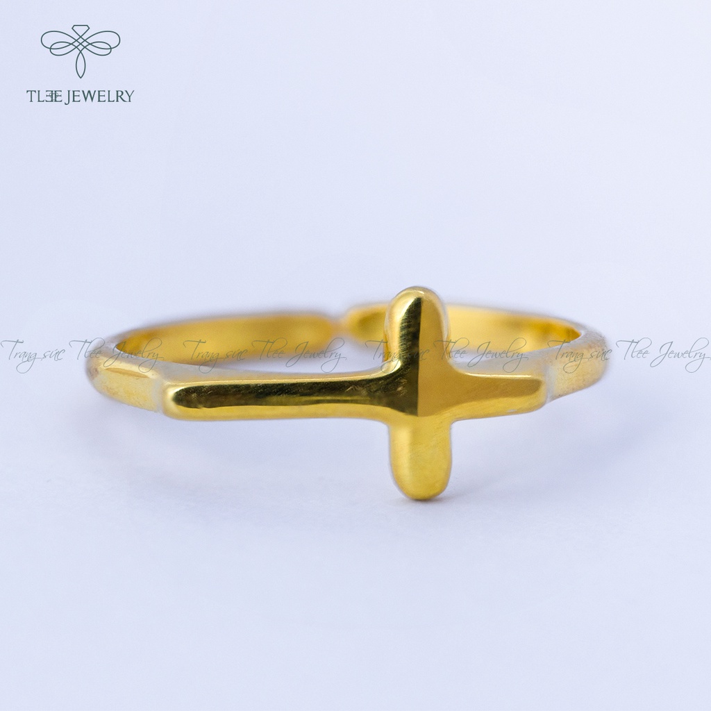 Nhẫn bạc TLEE thánh giá, chữ thập basic mạ vàng 14k NCJ A0106