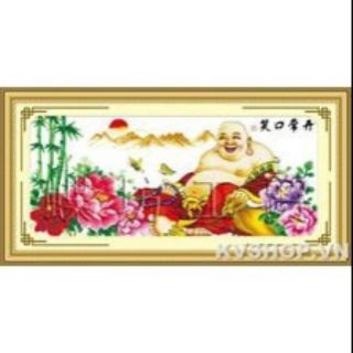 Tranh thêu chữ thập 5d tiểu khấu trường khai  - phật đi lạc bên hoa mẫu đơn <53417> chưa thêu