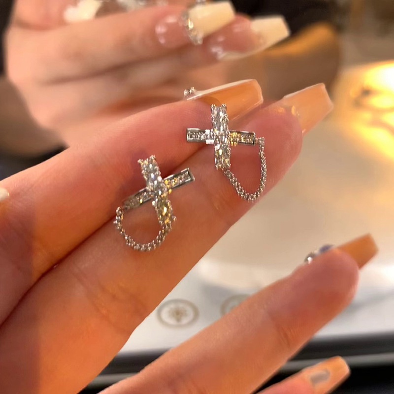 Bông Tai Chuỗi Chữ X Đính Đá Thời Trang 2022