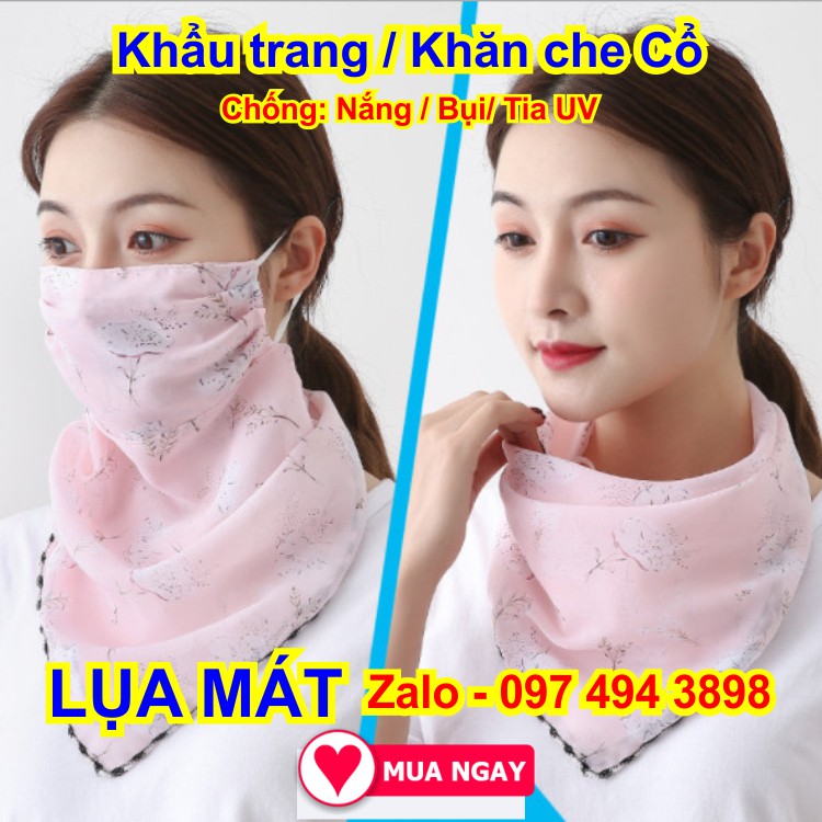 Khẩu trang kèm khăn che cổ bằng vải lụa mát, chống nắng mặt &amp; cổ mát rượi màu hồng