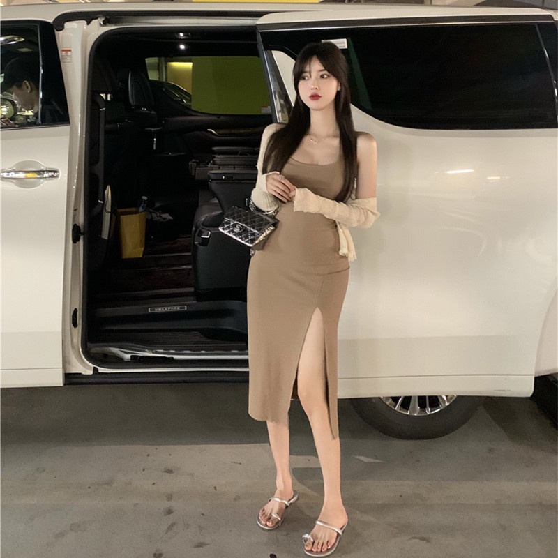 Áo Khoác Cardigan Hai Dây Xẻ Tà Thời Trang Mùa Hè Quyến Rũ Dễ Phối Đồ Cho Nữ