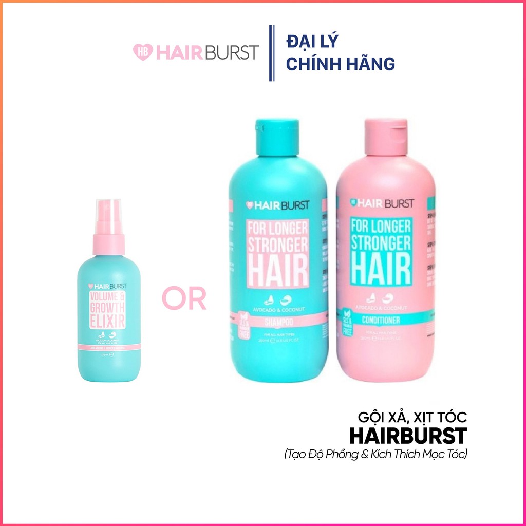 Cặp gội xả HAIRBURST hoặc  Xịt tóc HairBurst  hỗ trợ  tóc mọc dài hơn chắc khỏe hơn 350ml/chai