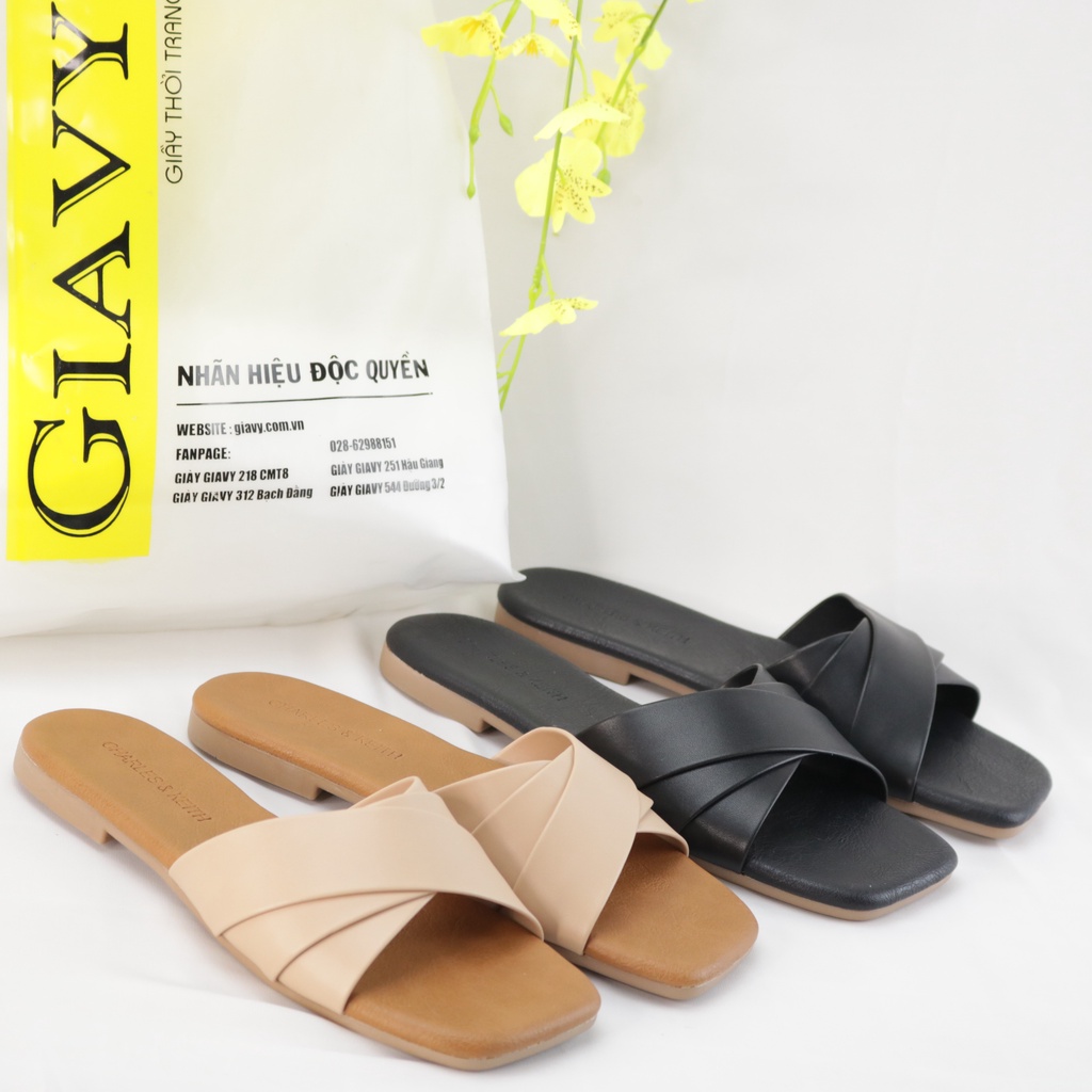 Dép nữ Giavy quai ngang 3 xếp