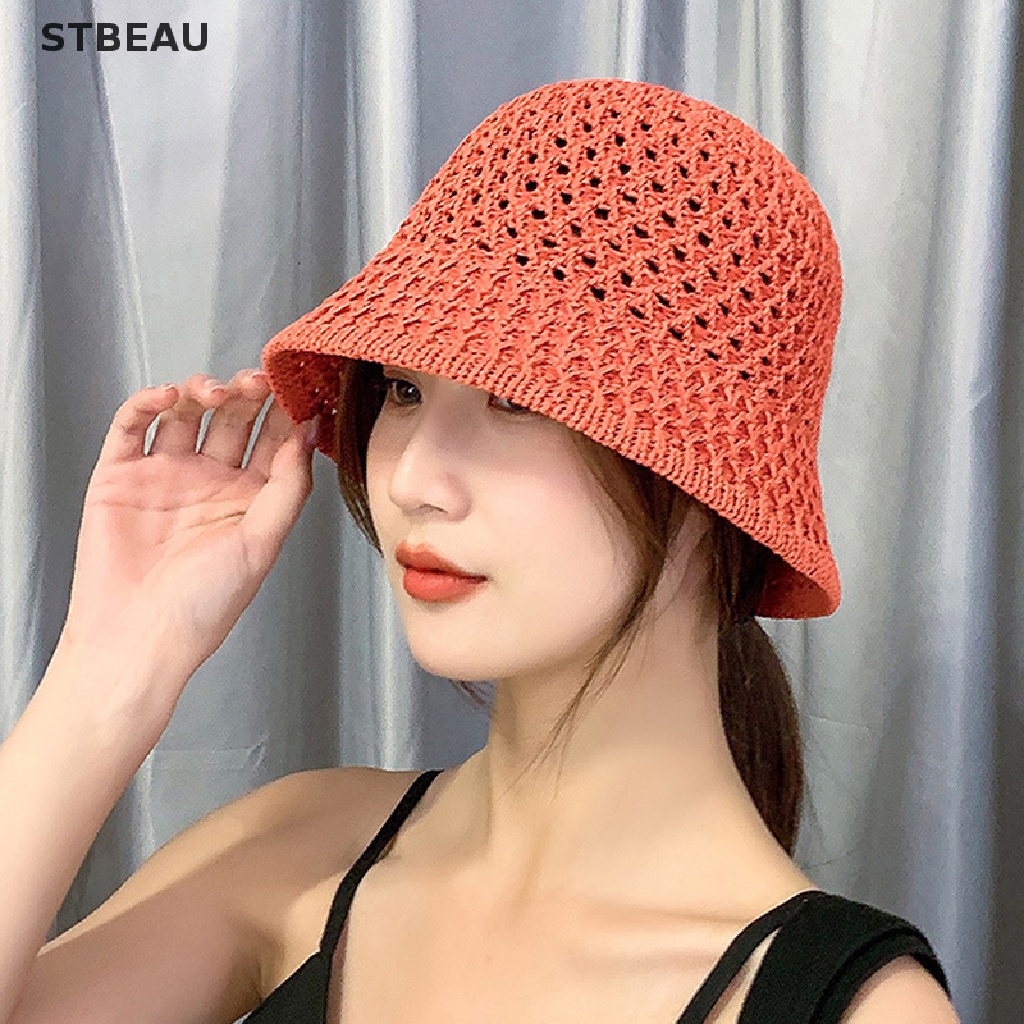 Mũ bucket đan móc thủ công có thể gấp gọn thời trang mùa hè
