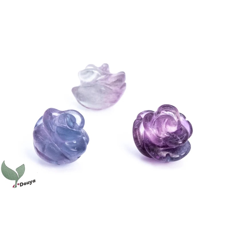 1 Chuỗi Hạt Đá Fluorite Tự Nhiên Màu Xanh Lá / Tím / Hoa Hồng Chạm Khắc Thủ Công