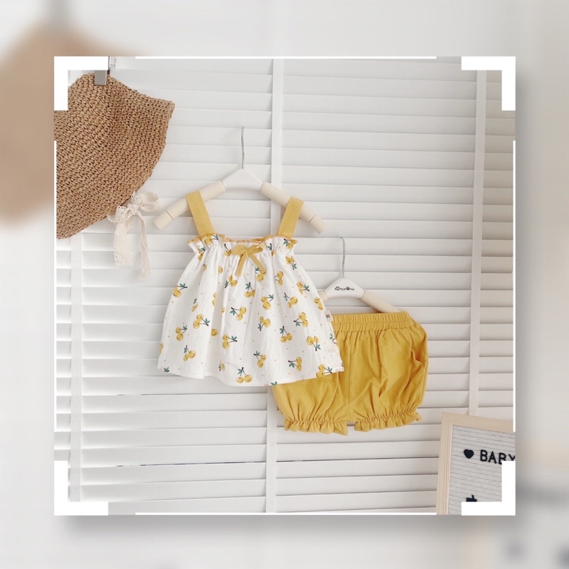 Bộ 2 dây hoạ tiết cherry cho bé gái 8-21kg