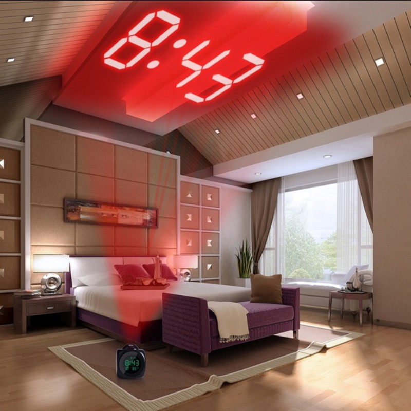 Đồng Hồ Để Bàn Báo Thức Có Giọng Nói - Đồng Hồ Laser Chiếu Tường - Đen